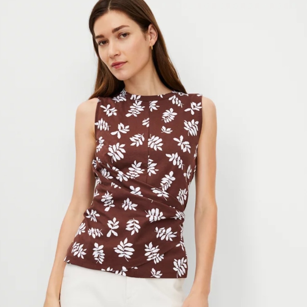 Ann Taylor Womens Brown Asymmetrical Fitted Blouse